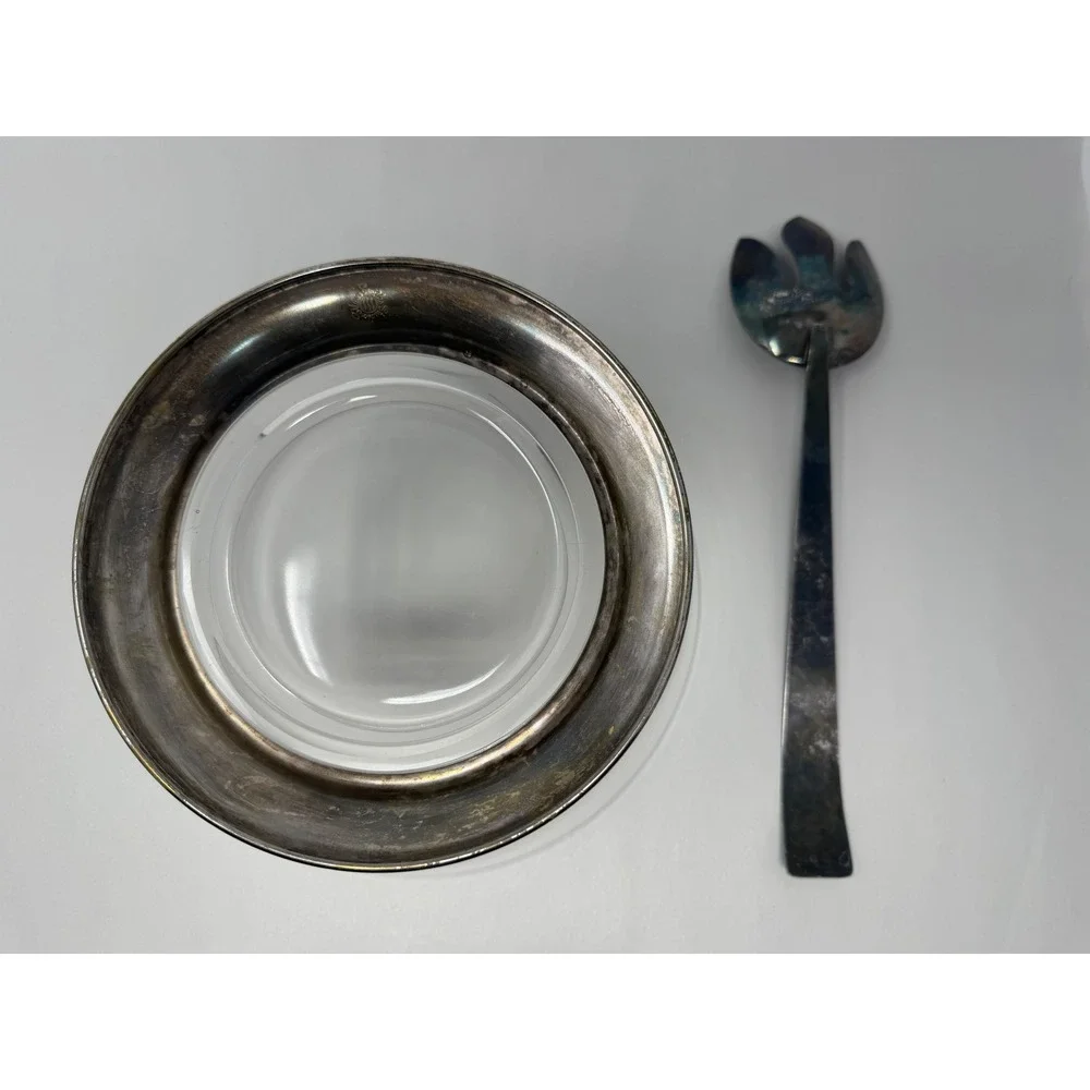 Silver Smith Studios Glass Bowl with Weighted Sterling Base and Serving Utensil
